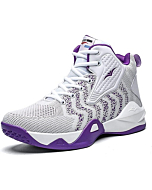 WELRUNG Women's Men's High Top Lightweight Fly-Weaving Running Jogging Sneakers Basketball Shoes for Youth Size Size 9.5/8 White Purple