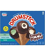 Drumstick, Simply Dipped Variety (Vanilla, Vanilla Fudge, Mint), 8 Count (Frozen)