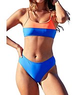 Beachsissi Women's Color Block Bathing Suit Cute Patchwork Design Bikini Set, Blue, S