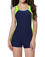 beautyin Women Boy Shorts One Piece Bathing Suits Athletic Surfing Lap Swimsuits Yellow/Navy