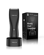 VIKICON Electric Groin Hair Trimmer: Ball Shaver & Body Groomer for Men Waterproof Wet / Dry Body Hair Clippers, Male Hygiene Razor with Standing Recharge Dock, Replaceable Ceramic Blade Heads (Black)