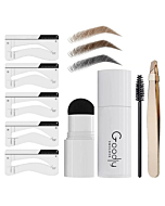 GOODLY by ELAN Gold Eyebrow Stamp Stencil Kit w/ Bonus Eyebrow Tweezer Included | Perfect for One Step Eyebrow Shaping | Waterproof and Long Lasting Finish, Medium Brown