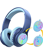 iClever TransNova Kids Bluetooth Headphones Light Up with Replaceable Plate, 74/85/94dB Volume Limited, 45H Playtime, Stereo Sound, Wireless Kids Headphones with Mic for School/Airplane/Tablet, Blue