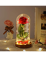 Valentine's Day Gifts, Beauty and The Beast Rose, Dome Glass and Red Silk Rose, LED Light, Unique Gift Decoration, Gifts for Women, Suitable for Decoration in Bedroom, Dining Table and Bar