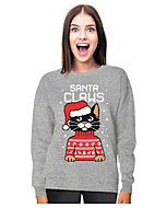 Santa Claws Sweatshirt Women Teen Girls Cat Ugly Christmas Sweater Style XX-Large Gray