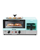 Elite Gourmet Americana 2 Slice, 9.5" Griddle with Glass Lid, 3-in-1 Breakfast Center Station, 4-Cup Coffeemaker, Toaster Oven with 15-Min Timer, Heat Selector Mode, Blue