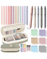 27 Pcs Aesthetic School Supplies Include 12 Pcs Aesthetic Highlighters Bible 1 Ppcs Big apacity Pen Case Bag 5 Pcs Retractable Quick Dry Gel Ink Pens 9 Pads Clear Sticky Tabs for School Office Home