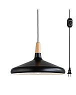 KAYYELAMP 15" Lampshade Pendant Light with 15ft Plug-in UL On/Off Dimmer Switch Cord Black Lampshade Light Fixtures Nordic Minimalist Lighting Loft Style Lamps for Dining Room Bulbs Not Included