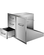 Mophorn Outdoor Kitchen Door Drawer Combo 29.5" W x 22.6" H x 21.7''D, Access Door/Triple Drawers with Propane Drawer and Adjustable Garbage Ring, Perfect for BBQ Island Patio Grill Station