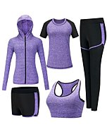 ZETIY Women's 5pcs Sport Suits Fitness Yoga Running Athletic Tracksuits (L, Purple)