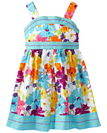 Youngland Little Girls' Sleeveless Floral Sundress With Holofoil, Blue/Multi, 6