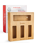 Ziplock Bag Storage Organizer-Bamboo Food Bag Container Organizer for Kitchen Drawer, Compatible with Major Brands, Stores Gallon, Quart, Sandwich and Snack Size Bags. This 4 in 1 Bamboo Bag Holder is Great for Kitchen Organization.