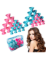 40 Pcs Magic Hair Rollers, Smilco Silicone Hair Curlers Set Including 20 Large and 20 Small for Women Girls (Pink&Blue)