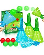 Outdoor Indoor Game Activities for Kids, Pop-Pass-Catch Ball Game with 4 Catch Launcher Baskets and 6 Balls, Halloween Christmas Party Favors Gift Beach Sport Toys for Kids Age 5 6 7 8 9 10+ and Adult