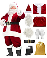 Santa Suit Christmas Santa Claus Costume for Men Women Adult Costume Santa 10pc. Outfit (Maroon, XX-Large/XXX-Large)