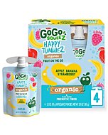 GoGo squeeZ happy tummieZ Organic Apple Banana Strawberry, 3.2 oz. (4 Pouches) - Kids Snacks with Prebiotic Fiber - Gluten Free Snacks for Kids - Nut & Dairy Free - Vegan Snacks