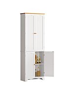 Function Home 72'' Freestanding Tall Pantry Cabinet，Kitchen Pantry with 2 Large Cabinets and Adjustable Shelves,2-Door Floor Storage Cabinet for Additional Storage Space in White Honey