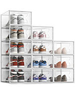 SEE SRPING XX-Large 12 Pack Shoe Storage Box, Clear Plastic Stackable Shoe Organizer for Closet, Shoe Rack Sneaker Containers Bins Holders Fit up to Size 14 (Clear)