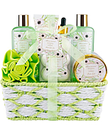 Bath Spa Basket Gift Set for Women, Bath and Shower Gift Kits, Contains Shower Gel, Bubble Bath, Bath Salts, Body Lotion, Bath Oil, Bath Bomb 8Pcs, Great Gift Idea for Women