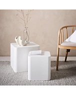 WILLIAMSPACE Nesting Table Set of 2, White Nesting Coffee Tables Wooden Modern Table for Living Room Accent End Side Table, H18.25 (Matte White-Square)