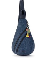 Sakroots On The Go Sling Backpack in Nylon Eco Twill, Main Zipper Closure, Made from Recycled Materials, Indigo Spirit Desert