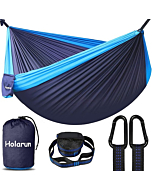 Holarun Double Hammock, Camping Hammock with 2 Tree Straps, Portable Lightweight Hammocks with 210T Nylon, Two Person Hammock for Backpacking, Hiking Gear, Outdoor, Travel, Camping, Beach - Navy Blue