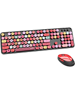 UBOTIE Colorful Computer Wireless Keyboard Mouse Combos, Typewriter Flexible Keys Office Full-Sized Keyboard, 2.4GHz Dropout-Free Connection and Optical Mouse (Black-Colorful)