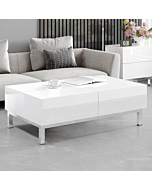 AMERLIFE 40" High Gloss Electroplated Coffee Table, Modern Minimalist Center Table with 2 Magnetic Storage Drawers, Rectangular Simple Cocktail Table for Living Room, Waiting Area, Office, White