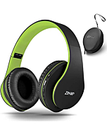 Bluetooth Headphones Over-Ear, Zihnic Foldable Wireless and Wired Stereo Headset Micro SD/TF, FM for Cell Phone,PC,Soft Earmuffs &Light Weight for Prolonged Wearing(Black/Green)