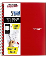 Five Star Spiral Notebook + Study App, 5 Subject, College Ruled Paper, 200 Sheets, 11" x 8-1/2", Assorted Colors, Color Will Vary, 1 Count (06208)