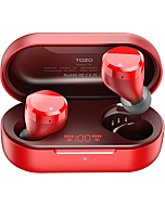 TOZO T12 Wireless Earbuds Bluetooth Headphones Premium Fidelity Sound Quality Wireless Charging Case Digital LED Intelligence Display IPX8 Waterproof Earphones Built-in Mic Headset for Sport Red