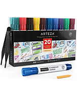 Arteza Dry Erase Markers for Glass Boards Pack of 20, 10 Bright Colors with Low-Odor Ink, Erasable Window Markers, Office Supplies for Glass, Mirrors, Whiteboards and Non-Porous Surfaces