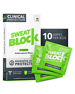 SweatBlock Clinical Strength DRIBOOST Antiperspirant Wipes - Treat Hyperhidrosis & Excessive Sweating for Men & Women - Up to 7 Days Sweat Protection Per Wipe - Dermatologist Tested, Unscented,10 ct.