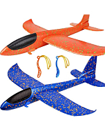 BooTaa 2 Pack Airplane Toys, Upgrade 17.5" Large Throwing Foam Plane, 2 Flight Mode Glider Plane, Flying Toy for Kids, Gifts for 3 4 5 6 7 Year Old Boy, Outdoor Sport Toys Birthday Gifts Party Favors