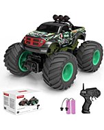 ENFAO Pickup Monster Truck, 1:18 Scale Remote Control Car Muscle Bigfoot Vehicle All Terrain Hobby RC Stunt Cars with Two Batteries, 2.4GHz Electric Toy Off-Road Racing Crawler for Boys Girls (Green)