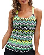 Aleumdr Women's Blouson Color Block Printed T-Back Push Up Tankini Top Halter Padded Slimming Swimsuit Sporty Swimwear Green M 8 10 …