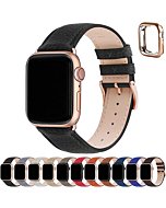 Fullmosa Bands Compatible Apple Watch Series 7 (41mm) and Series 6/SE/5/4 (40mm) Series 3/2/1 (38mm), Leather Apple Watch Band with Case for Women Men,Black + Rose Gold Buckle