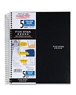 Five Star Spiral Notebook + Study App, 5 Subject, College Ruled Paper, 11" x 8-1/2", 200 Sheets, Black, 1 Count (72081)