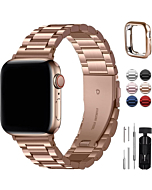 Fullmosa Compatible Apple Watch Band 42mm 44mm 45mm 38mm 40mm 41mm, Stainless Steel iWatch Band with Case for Apple Watch Series 7/6/5/4/3/2/1/SE, 42mm 44mm 45mm Rose Gold