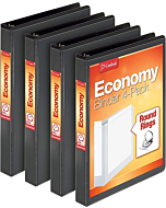 Cardinal Economy 3 Ring Binder, 1 Inch, Presentation View, Black, Holds 225 Sheets, Nonstick, PVC Free, 4 Pack of Binders (79512)