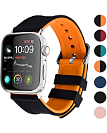 Fullmosa Compatible Sport Apple Watch Band 45mm 44mm 42mm 41mm 40mm 38mm,Rainbow Soft Silicone Rubber iWatch Band for Apple Watch SE/7/6/5/4/3/2/1, Black Top/Pumpkin Orange Bottom 45mm 44mm 42mm