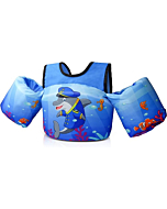 Kids Swim Vest for Children Learn Swimming Training, Faxpot Toddler Swim Aid Floats with Shoulder Harness Arm Wings for 30-60 lbs Boys/Girls Sea Beach Pool (Dolphin-Blue)