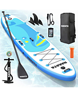 NARATA Inflatable Stand Up Paddle Board for All Skill Levels with Paddle Holder, Action Mount, 5 Grab Handles, 11 D-Rings, Waterproof Bag, Fins, Paddle, Pump, Leash, Repair Kit, Backpack