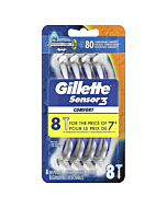 Gillette Sensor3 Comfort Disposable Razors for Men, 8 Count, Lubrastrip Glides Easily Over Your Skin