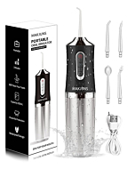 Water Flosser Cordless Teeth Cleaner MAKJUNS Portable Water Teeth Cleaner with 3 Modes 4 Jets-Rechargeable Dental Oral Irrigator for Travel Home Braces(Black)