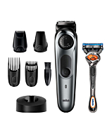 Braun Beard Detail Trimmer, Hair Clippers for Men, Cordless & Rechargeable, Mini Foil Shaver with Gillette ProGlide Razor, Silver, 10 Piece Set