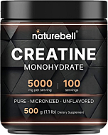 Naturebell Creatine Monohydrate Powder 500 Grams, 5000mg Per Serving, Pure Unflavored Creatine Powder - Micronized - Pre Workout | Keto | Vegan | Dissolves Easy | Filler Free - 100 Servings (1.1Lb)