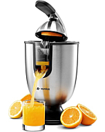 Eurolux Electric Citrus Juicer Squeezer, for Orange, Lemon, Grapefruit, Stainless Steel 160 Watts of Power Soft Grip Handle and Cone Lid for Easy Use (ELCJ-1700S)