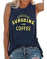 Tank Tops for Women Summer Sunshine and Coffee Graphic T-Shirts Sleeveless Casual Ladies Loose Tunic Blouse(Sunshine Deep Blue,L)