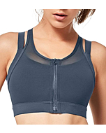 Yvette High Impact Women Sports Bra Front Closure Double Deck Mesh Running Bra for Plus Size, 08AGrey, L(DF)